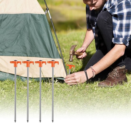 Set Mit 4 Sehr Robusten 18 Cm Langen Metallheringen Für Camping, Garten, Wandern, Strand Und Sand, T Förmige Bodenanker Für Den Außenbereich, Ora