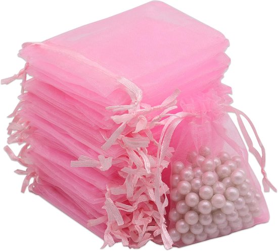 100 Rosa Organzabeutel, 7 X 9 Cm, Organzabeutel, Geschenktüten, Hochzeitstüten, Süßigkeitentüten Für Feste, Partys Und Hochzeiten, Satin-kordelzug
