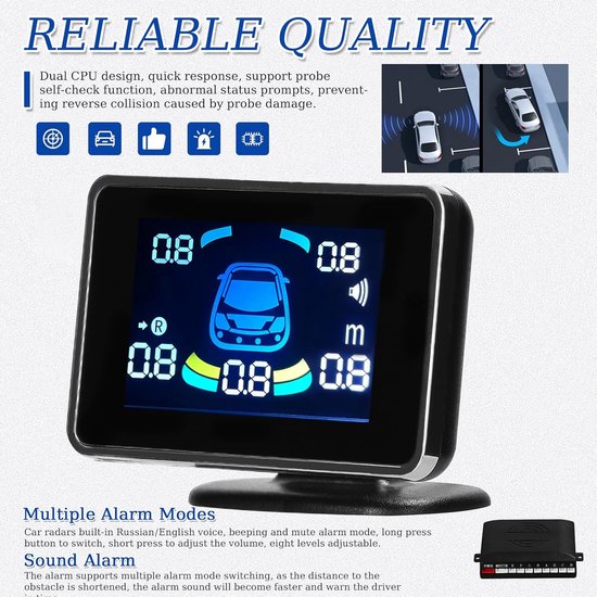 Einparkhilfe, 8 Einparksensoren, Rückfahrradar Vorn Und Hinten, Akustischer Alarm/summer/stummschaltung Mit Abstandserkennung, Lcd-display