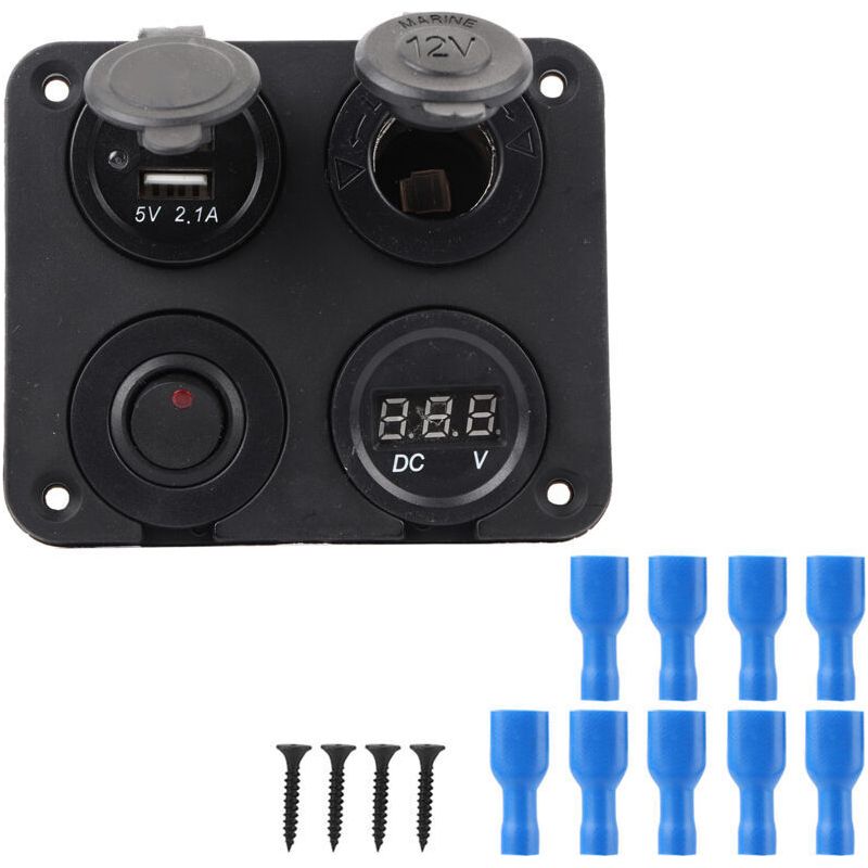 Zigarettenanzünderbuchse, 12v 4-fach Led-wippschalterpanel Zigarettenanzünder Voltmeter Dual Usb 4,2a Für Auto Boot (rot) (blau).