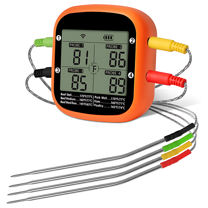 Kabelloses, Digitales Smart-fleischthermometer Mit Zwei Sonden, Sofortmessung, App-steuerung, Timer-alarm Und Ständer Für Tisch Oder Zum Aufhängen