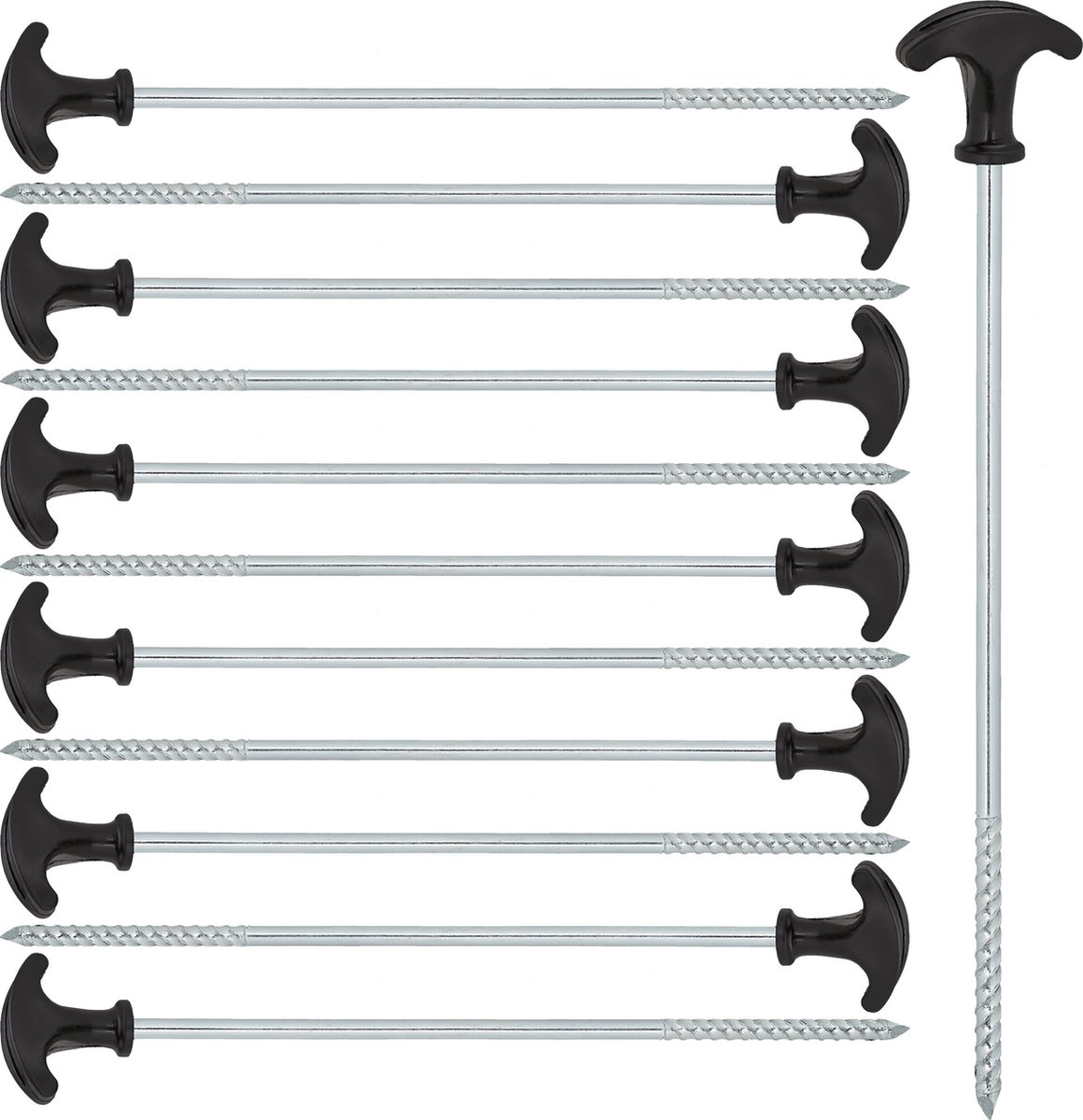 Heringe – 12 Stück – 31 Cm – Schraubheringe Aus Stahl – Für Harten Boden – Schwarz