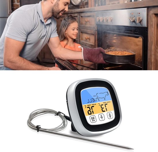 Digitales Fleischthermometer Küchenthermometer Kochen Nach Geschmack Beleuchteter Touchscreen 8 Fleischsorten 5 Geschmacksrichtungen Schwarz