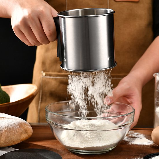 Manuelles Mehlsieb Aus Edelstahl Zum Backen, Handbetriebenes Sieb Mit Druckmechanismus, Verdicktes Edelstahl Mehlsieb Mit Feinem Maschengewebe Zu