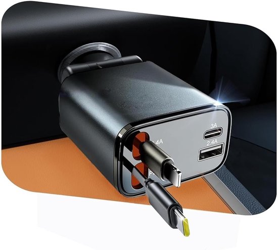 Rollbares Autoladegerät 69 W 4-in-1 Schnellladegerät Qc3 0 Pd Usb-adapter Handy-ladegerät Mit Led-voltmeter Geeignet Für Iphone 17 16 Pro Max