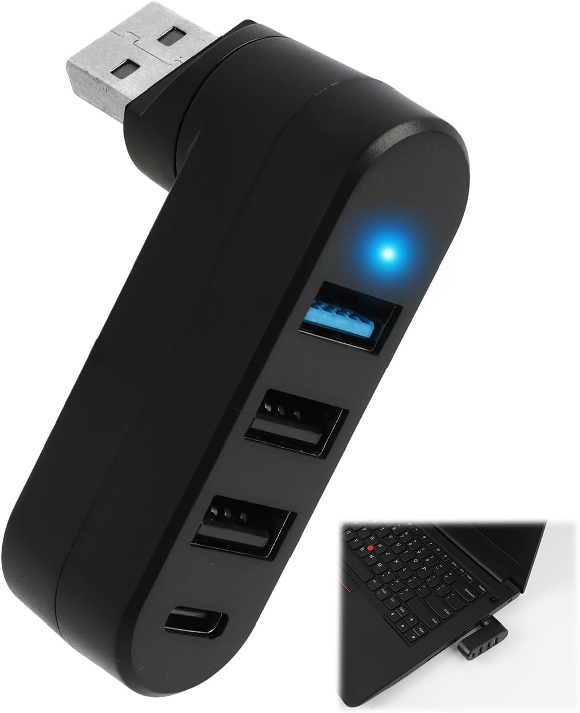 4-port-usb-3.0-hub Mit 90°- Und 180°-drehung, Usb-splitter Mit 3 Ports Und Einem Typ-c-anschluss Für Daten Und Stromversorgung, Usb-extender Für Laptop, Auto Und Mehr