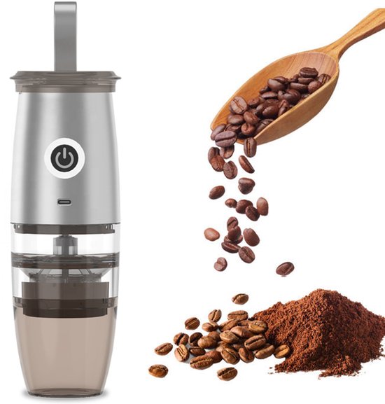 Tragbare Elektrische Kaffeemühle Einstellbare Mahlgradeinstellungen Silber