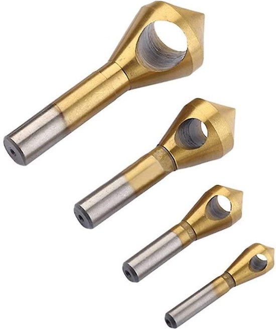 Senkbohrer Set 4 Teilig Senker Senkbohrer Stahl Gold Titanbeschichtung 10 Mm, 14 Mm, 21 Mm, 28 Mm Metallbohrer Fasenwerkzeuge