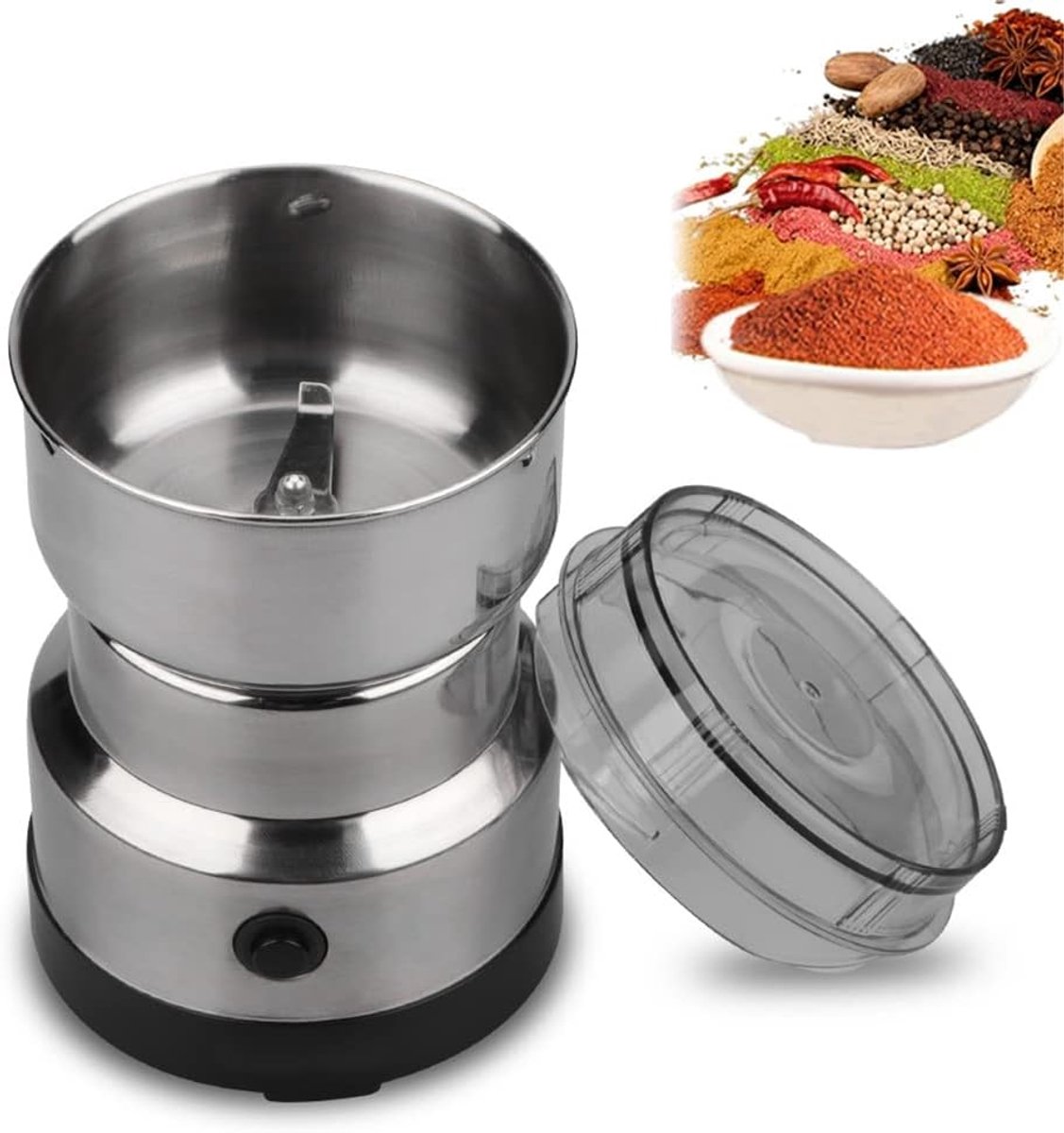 Getreidemühle – Elektrische Getreidemühle – 300 Ml – Kaffeemühle – Gewürzmühle – Multifunktionsmühle – Für Getreide, Nüsse, Bohnen, Kräuter – Küchenaccessoire – Silber
