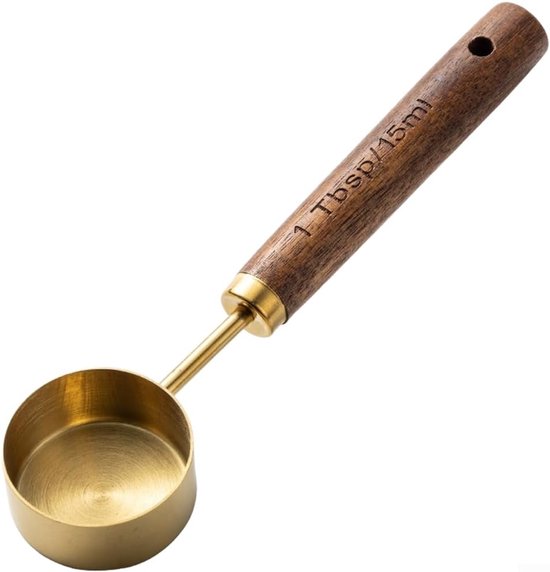 Kaffeemesslöffel, Edelstahl 15 Ml Mit Walnussgriff Für Gemahlene Kaffeebohnen, Milchpulverlöffel (golden 15 Ml)