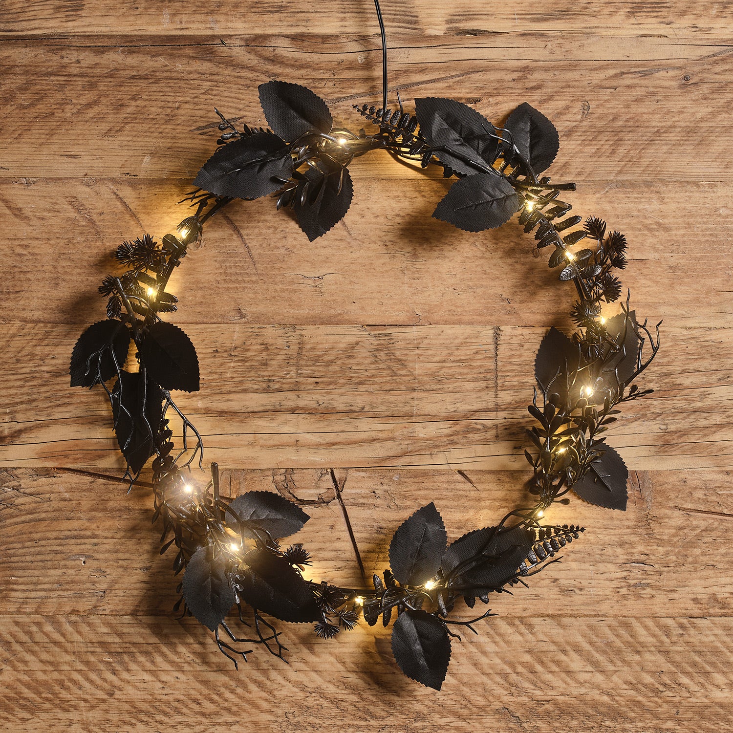 30cm Halloweenkranz schwarzes Laub mit Beleuchtung