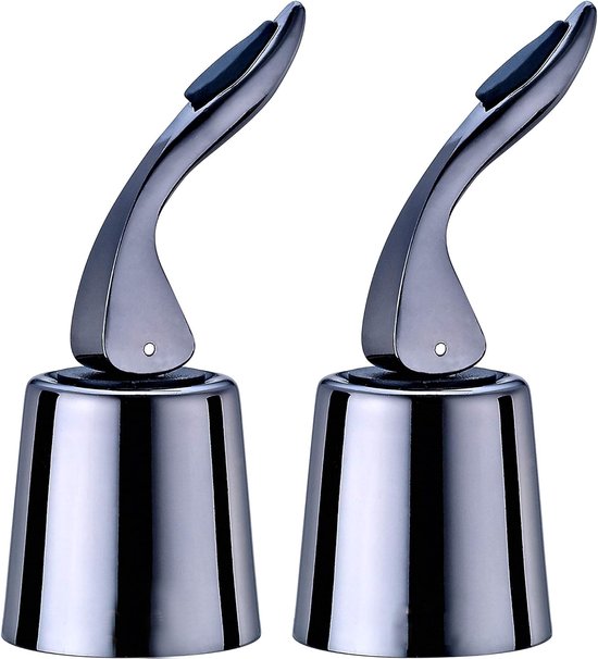 Weinverschluss Aus Edelstahl, Wiederverwendbarer Flaschenverschluss Aus Stahl, Hält Die Flasche Frisch, Schwarzes Metall, 2 Stück