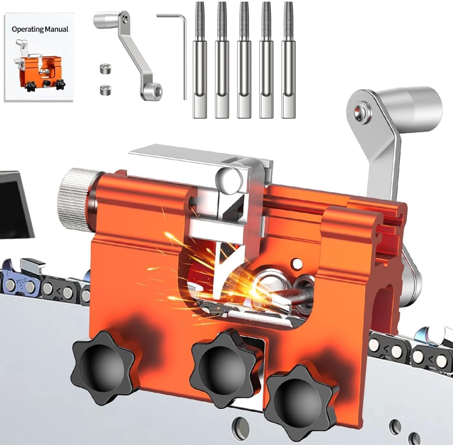 Chainsaw Sharpener, Portable Hand Cranks Chainsaw Sharpener With 5 Grinding Heads, Chainsaw Chain Sharpener, Teeth Sharpener, Saw Chain Sharpener Accessories For All Types Of Chainsaws