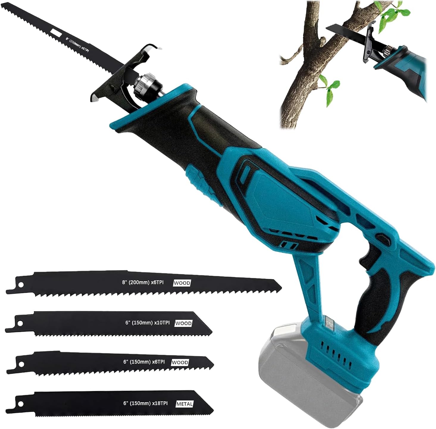 Cordless Reciprocating Saw For Makita 18 V Battery (without Battery), Reciprocating Saw With 4 Saw Blades, 3500 Spm Brushless Motor, Reciprocating Saws Ideal For Sawing With Wood/steel