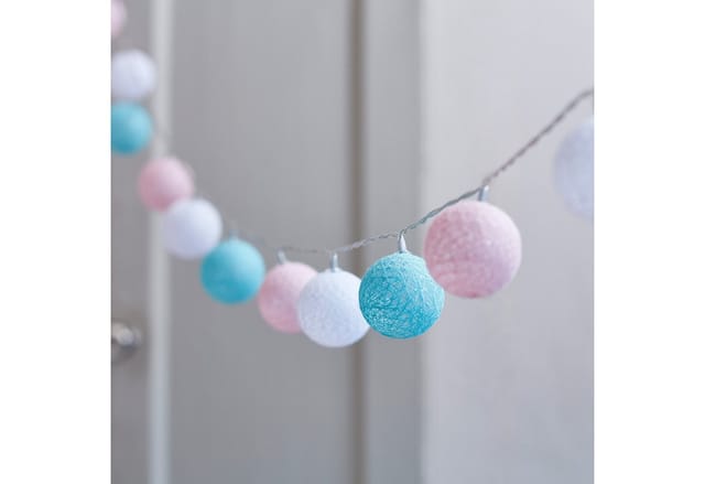 20er LED Cotton Ball Lichterkette Batterie pastell