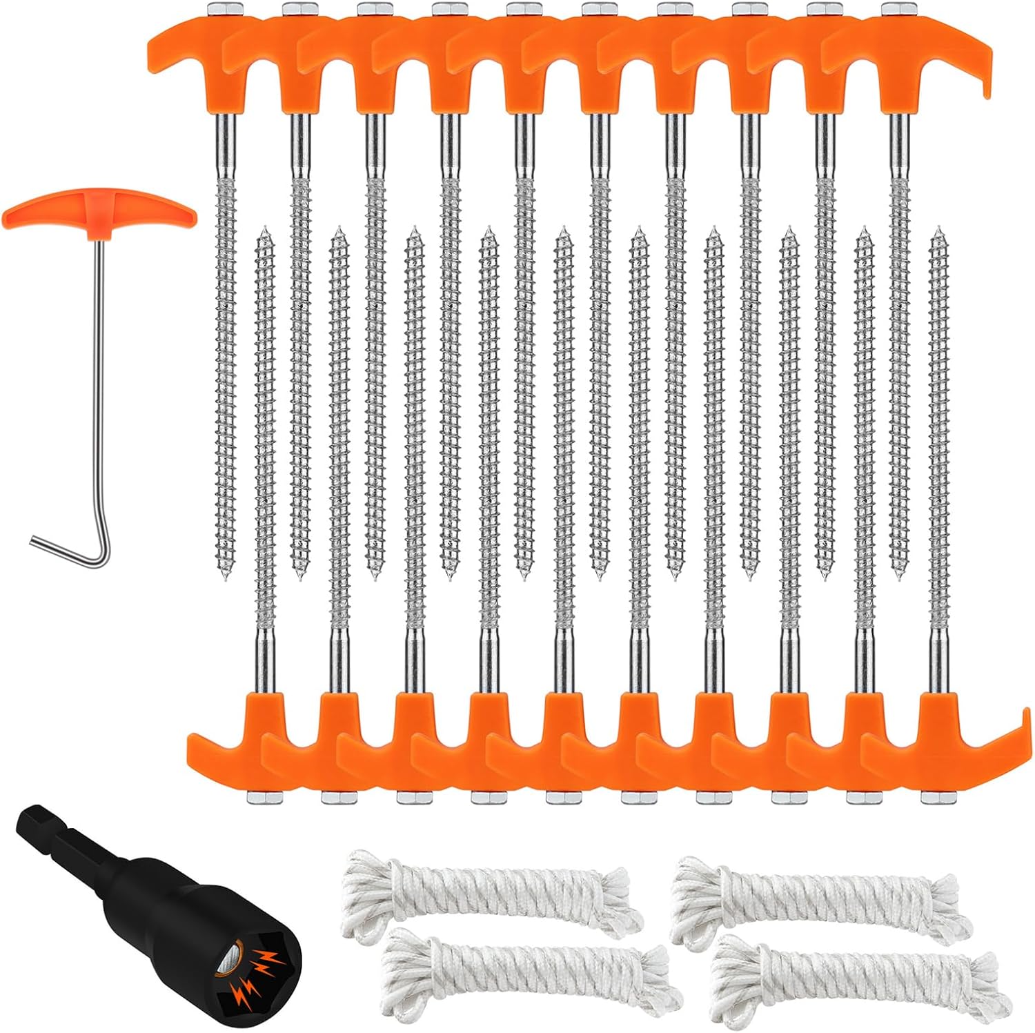Pack Of 20 Tent Pegs Set Screw Pegs Camping Robust Steel Pegs Rotating Tent Pegs With Thread And Rope, Screw Pegs Camping, Thread Swivel Tent Hooks For Hard Ground, Forest, Meadows