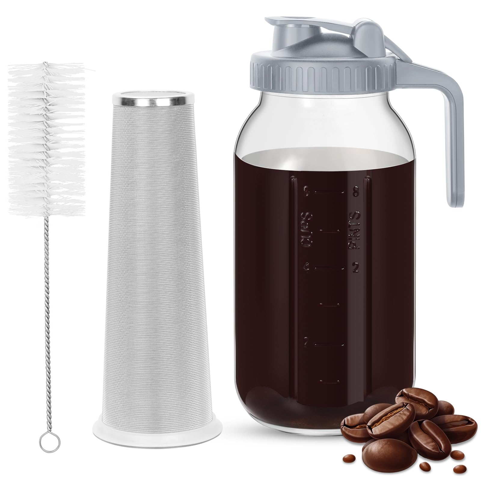 Enrimyee 1,9-liter-edelstahl-wasserfilterkaraffe Mit Luftdichtem Deckel Für Kaffee Und Eistee