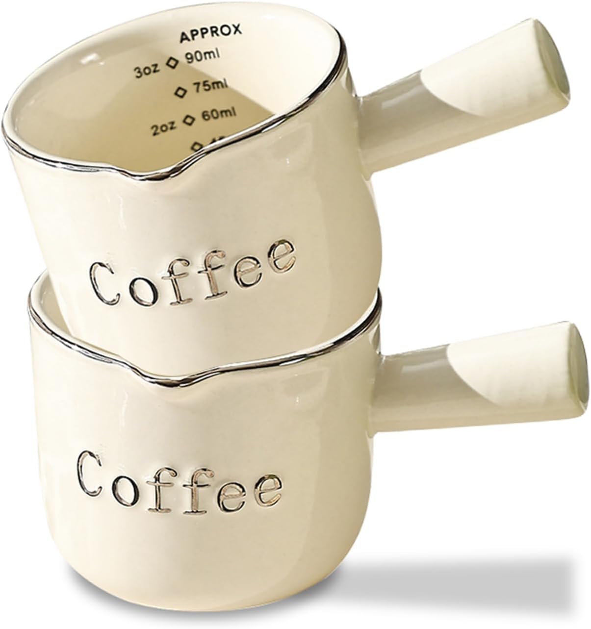 Espressotassen Aus Keramik Mit V-förmigem Ausguss Und Henkel, 90-ml-kaffeemesskännchen (2 Beige Teile)