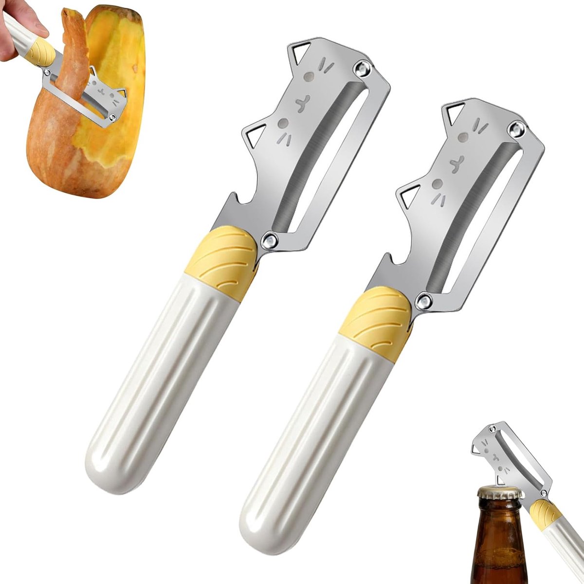 2-teiliger Sparschäler, Kürbisschäler, Kartoffelschäler Aus Edelstahl Mit Kunststoffgriff, 2-in-1 Multifunktions-gemüseschäler & Flaschenöffner, Breite Klinge, Gurkenschäler Für Äpfel, Papayas Und Kar
