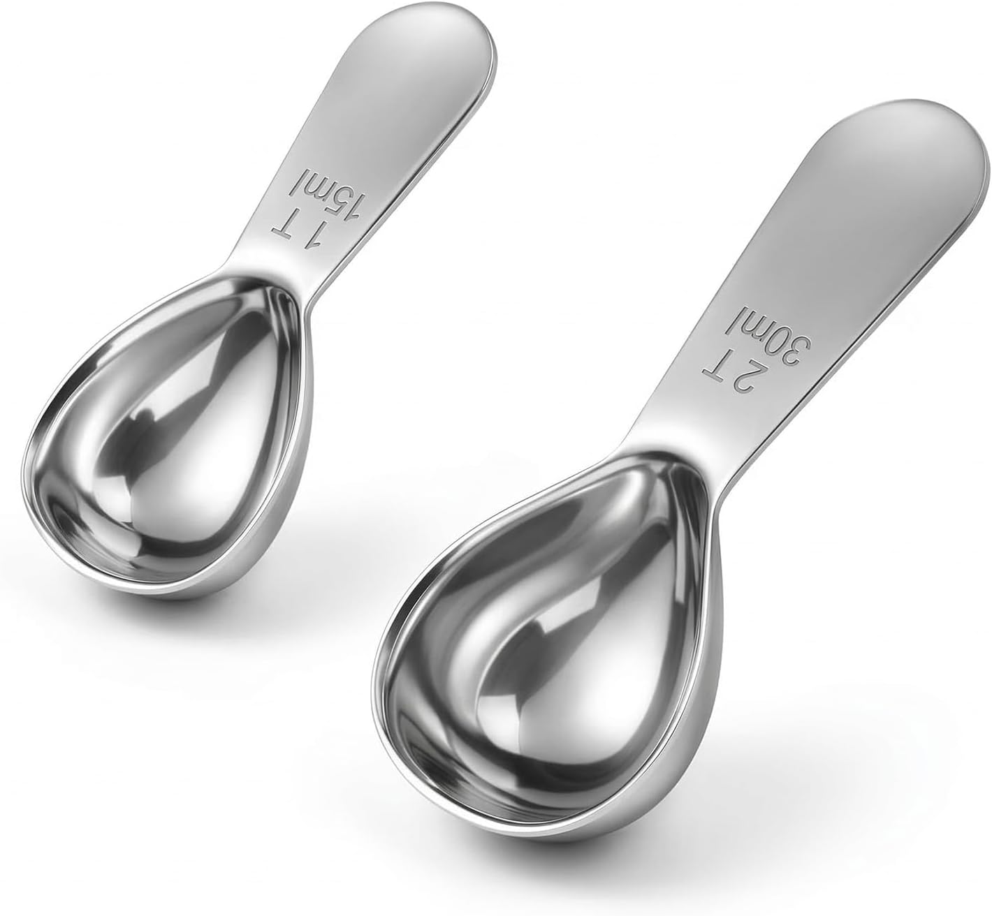 Set Aus 2 Edelstahl-teelöffeln Mit Kurzen, Dicken Griffen - Zur Zubereitung Von Kaffee, Teepulver Und Puderzucker (15 Ml + 30 Ml)
