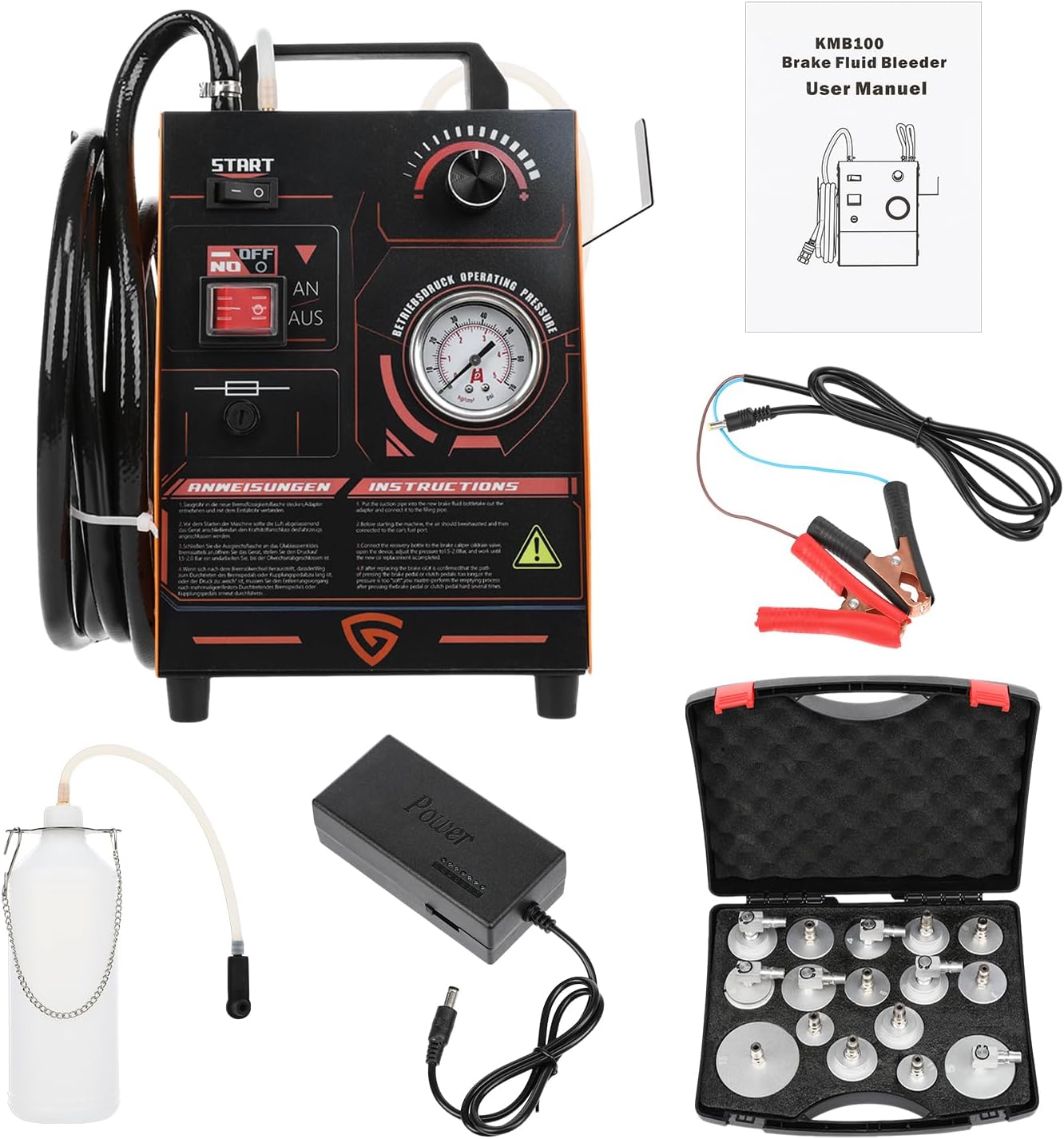 Car Brake Bleeder 220 V Car Brake Bleeder With Pressure Monitoring Electric Brake Bleeding Set Brake Fluid Change Set, 0.5 2.5 Bar Adjustable Pressure
