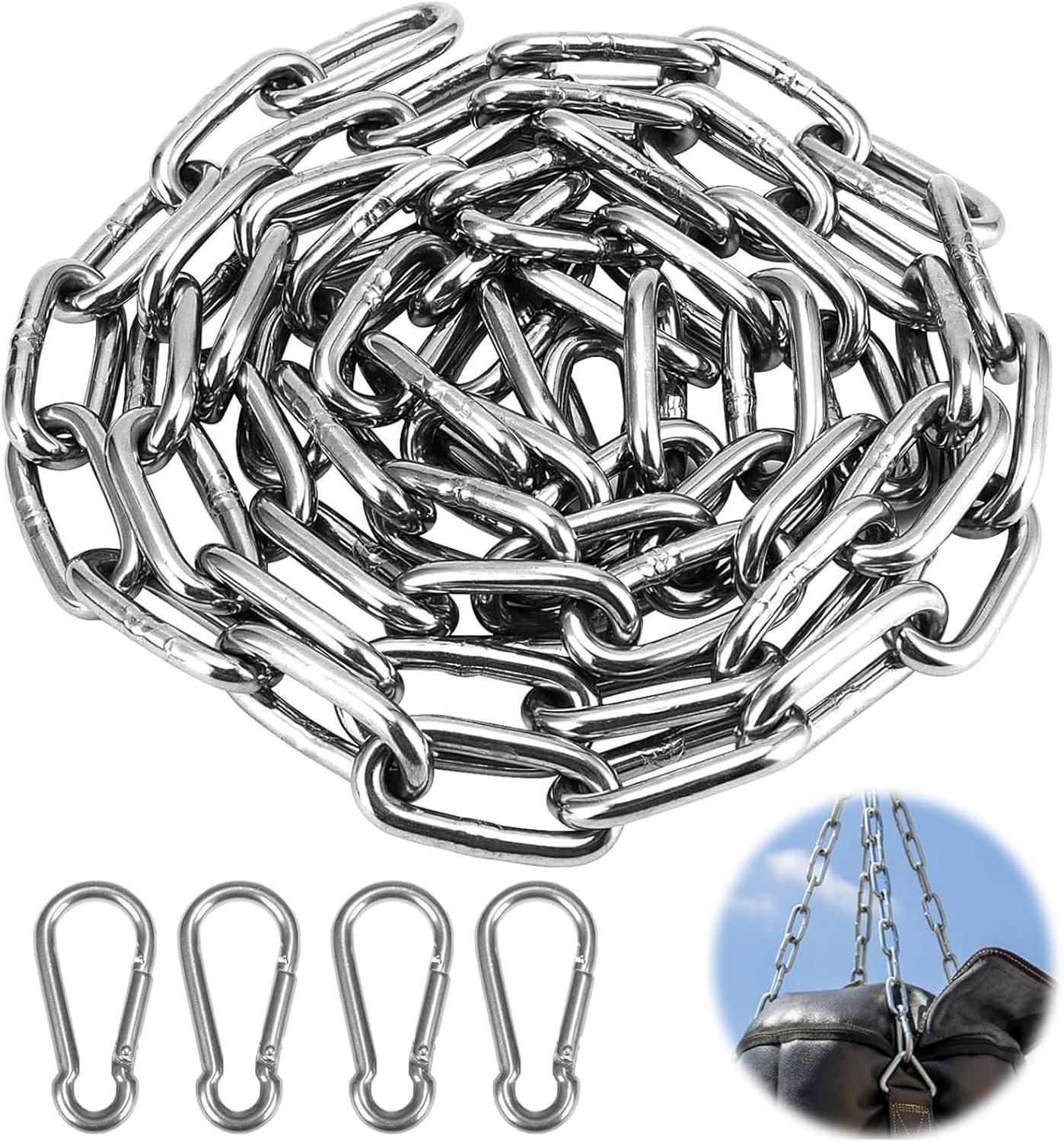Stainless Steel Chain 2 M 3 Mm Chain Links Stainless Steel Chains Verlängerungskette Mit Karabiner Gliederkette Rundstahlkette Meterware Für Hundekette Schaukeln Ketten Ankerkette Hängesessel