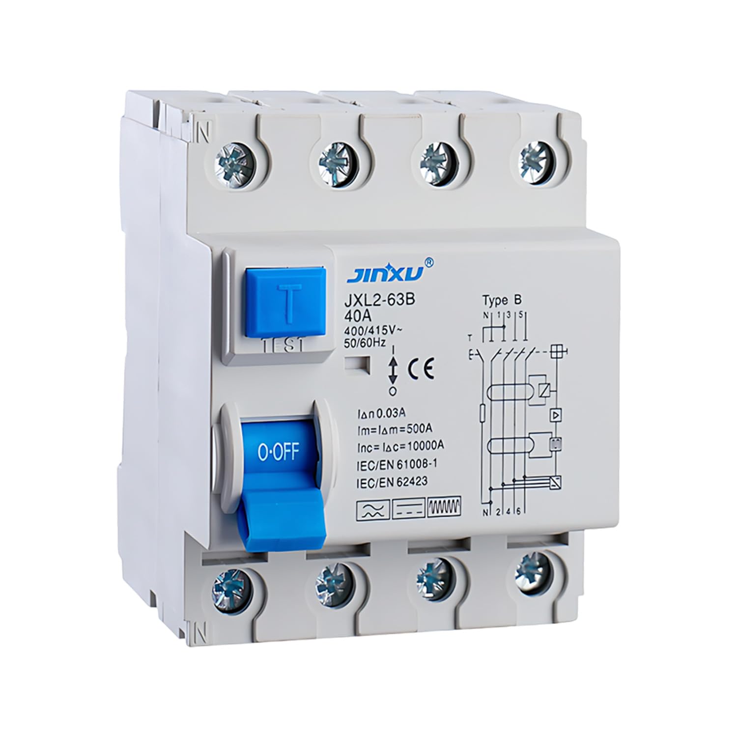Residual Current Circuit Breaker 4p Type B, Fi Circuit Breaker 40a 30ma 4-pin Residual Current Circuit Breaker All-current Intensive Switch Automatic Fuse For Wall Boxes Charging Stations