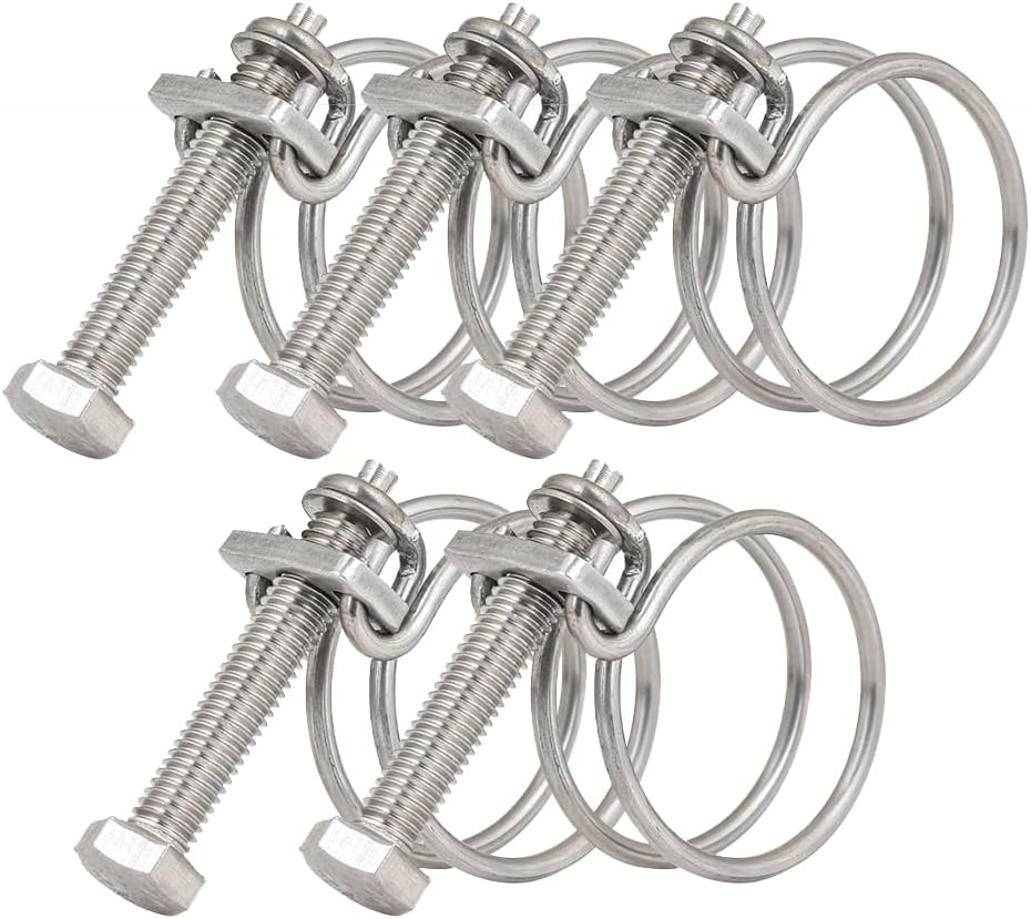 Pack Of 5 Double Wire Hose Clamps Adjustable Hose Clamps Stainless Steel 201 Hose Clamps, 11 Sizes For 40-45 Mm Family Water Pipe Tank Automotive Pipe