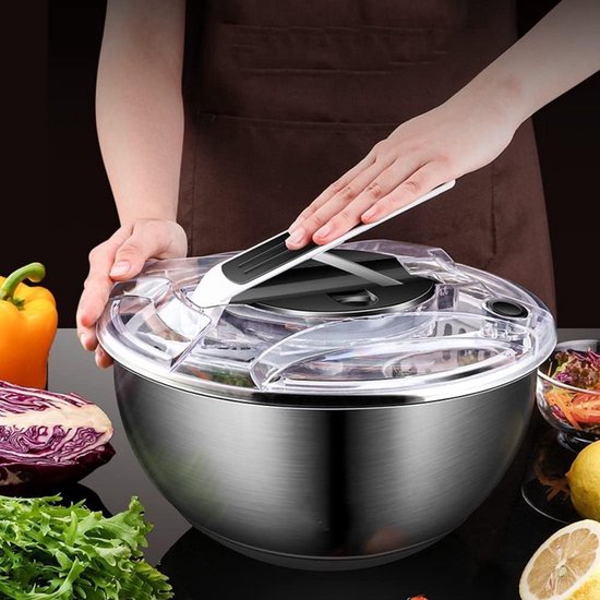 Salatschleuder Aus Edelstahl Mit Siebeinsatz Griff Und Smart-lock-deckel Schnelltrocknend Rutschfester Boden 3 5 Liter Fassungsvermögen Geeignet 3,5