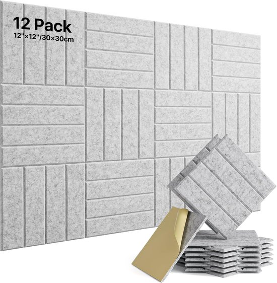 Set Mit 12 Selbstklebenden, Schalldämmenden Schaumstoffplatten (30,5 Cm × 30,5 Cm × 1 Cm Dick), Geeignet Für Türen, Decken Und Homeoffices, Grau