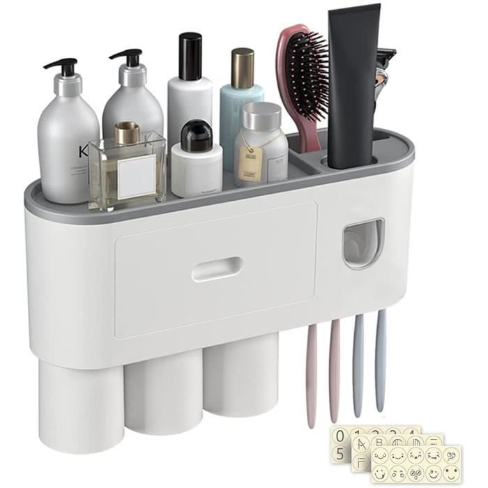 Wandmontierter Zahnbürstenhalter – Automatischer Spender – Montage Ohne Bohren – 3 Becher – Grau