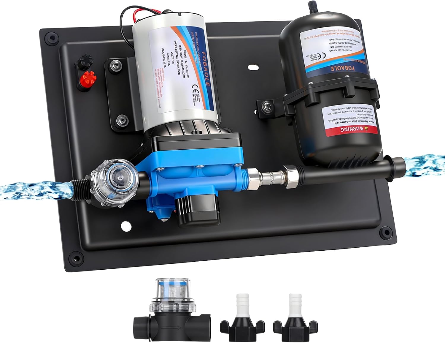 Water Pumps, Dc 12v Self Priming Diaphragm Pump, 5.5gpm 20.8l/min, 55psi Pump And 0.75l 125psi Prefilled Pressure Reservoir For Motorhome, Caravan, Yacht, Garden, Camper