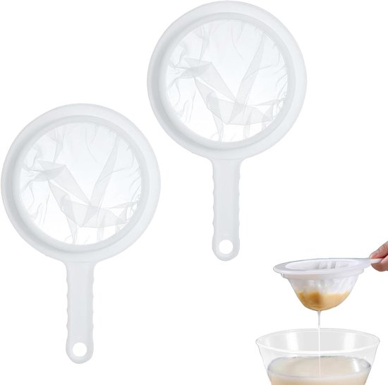 Set Mit 2 Feinen Küchensieben – Kunststoff-haarsieb Und Extrafeines Nylon-sieb Zum Filtern Von Kefir, Joghurt Und Wein Mit Rutschfesten Griffen
