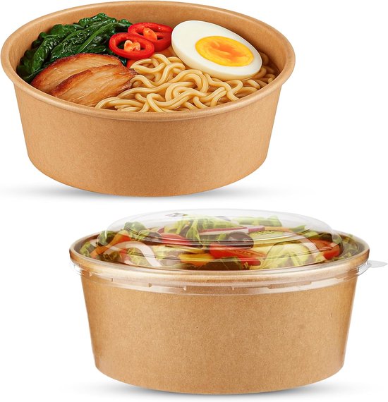 20 X 1000 Ml Salatschalen Aus Kraftpapier Mit Deckel – Take-away-schalen Für Warme/kalte Speisen – Auslaufsichere Suppenbehälter – Kartonverpackung