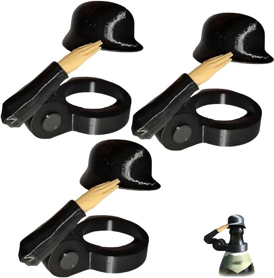3er Set Lustige, Salutierende Bier Soldaten Deluxe Flaschenverschlüsse Kreatives Bier Gadget & Geschenk Für Männer, Party & Grillen Schwarz