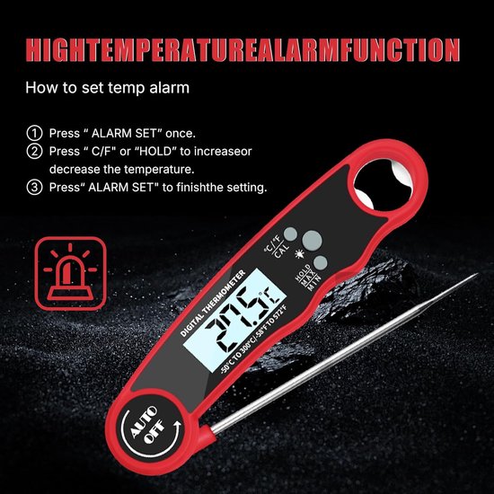 Digitales Fleischthermometer, Sofortablesung, Hintergrundbeleuchtung, Kalibrierungs Und Haltefunktion, Wasserdichtes Lebensmittelthermometer Für