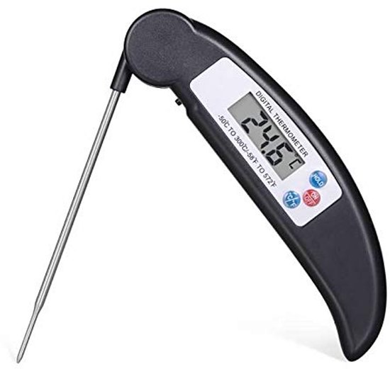 Klappbares Digitales Sondenthermometer Für Lebensmittel, Grillfleisch, Küche, Wasser Und Öl, Schwarz