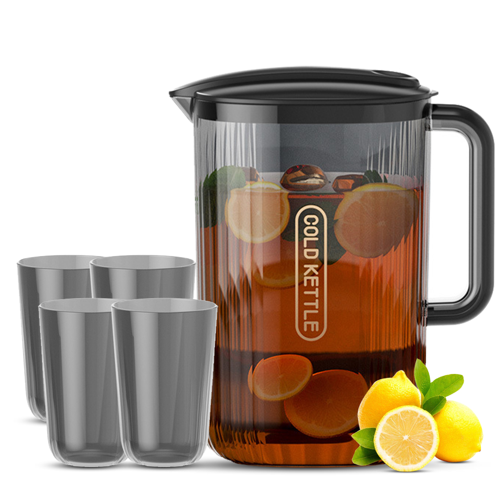 Wasserkaraffe Mit Griff Für Die Kühlschranktür, Servier- Und Aufbewahrungsbehälter Für Heiße Oder Kalte Getränke, Bruchsicher, 2,2 L (74 Oz), Eisteekessel Mit 4 Tassen