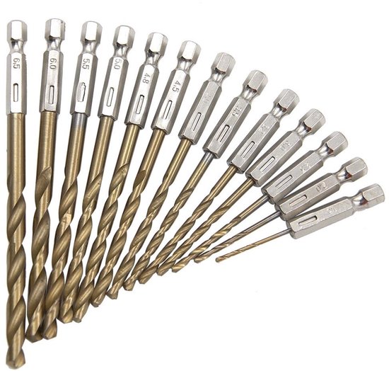13 Teiliges Set Aus Sechseckigen, Titanbeschichteten Bohrern Für Frittierte Teigwaren (1,5 6,5 Mm) Für Elektrische Bohrmaschinen, Schraubendreher