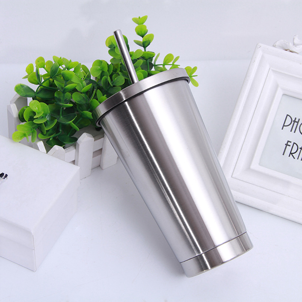 Isolierter 500-ml-becher Aus Edelstahl 304 Für Heiße Und Kalte Getränke, Mit Deckel Und Strohhalm, Ideal Für Reisen.