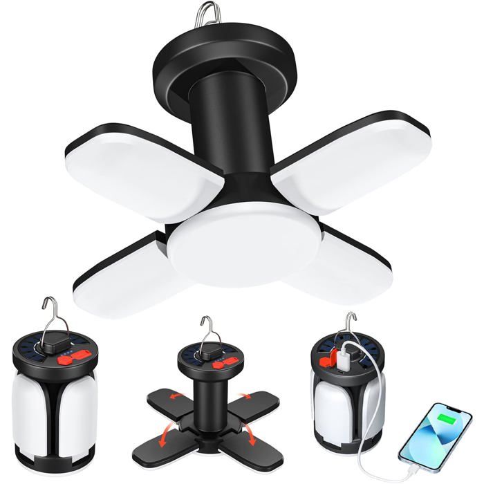 Led-campinglaterne, 4500 Mah, Solarlampe, Usb-aufladbar, 6 Leuchtmodi, 360° Faltbar, Ipx5 Wasserdicht