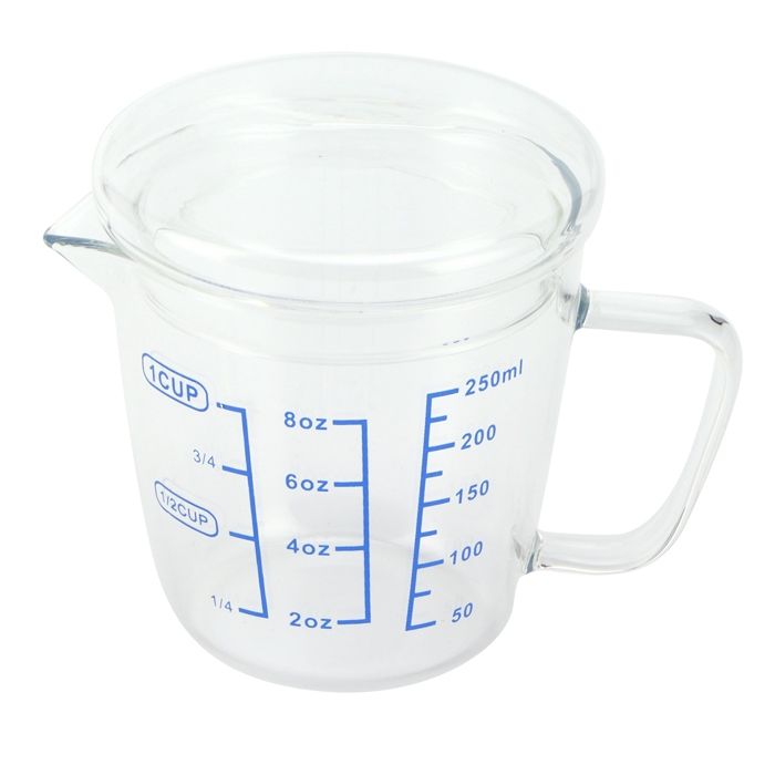 Hitzebeständiger Messbecher Aus Glas, Milchmessbecher Mit Deckel, Küchenutensilien (250 Ml)