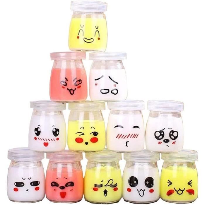 12 Joghurtgläser Aus Glas Mit Luftdichten Deckeln, 100 Ml Kleine Joghurtgläser Mit Emoji-design, Leere Joghurtgläser Für A380