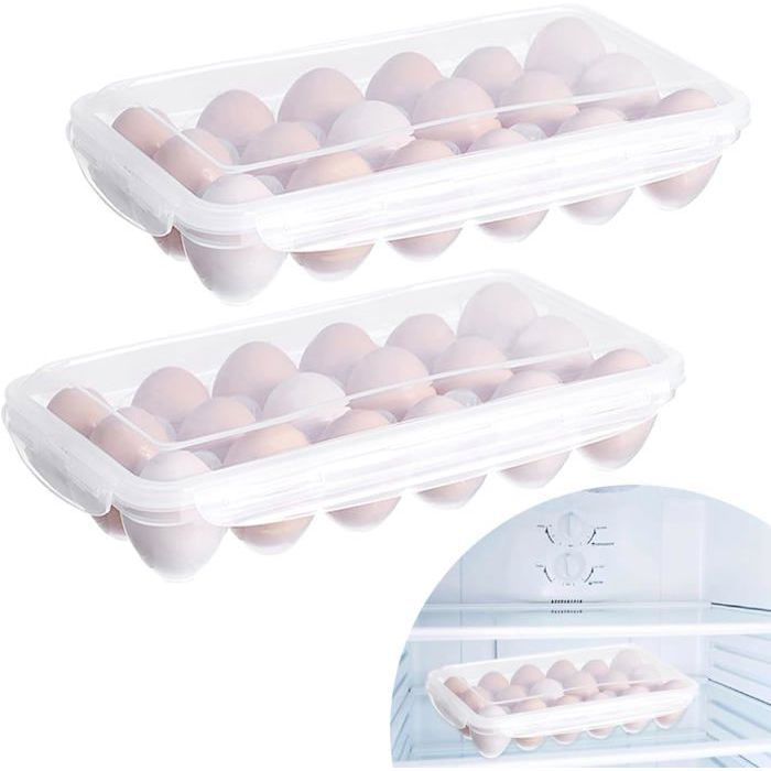 Set Mit 2 Luftdichten, Transparenten Eierkartons Für Den Kühlschrank, Zur Aufbewahrung Von 18 Eiern X 2 (36 Eier)