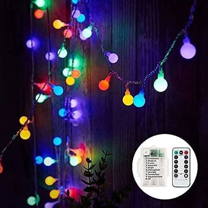 10 M Lange, Kugelförmige Lichterkette Für Den Außenbereich, 100 Leds, Batteriebetrieben, 8 Modi Mit Fernbedienung (mehrfarbig)
