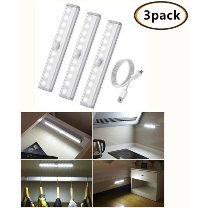 Bewegungsmelderleuchte – Artelys – 3 Stück – Usb-aufladbar – 10 Leds – Weiß