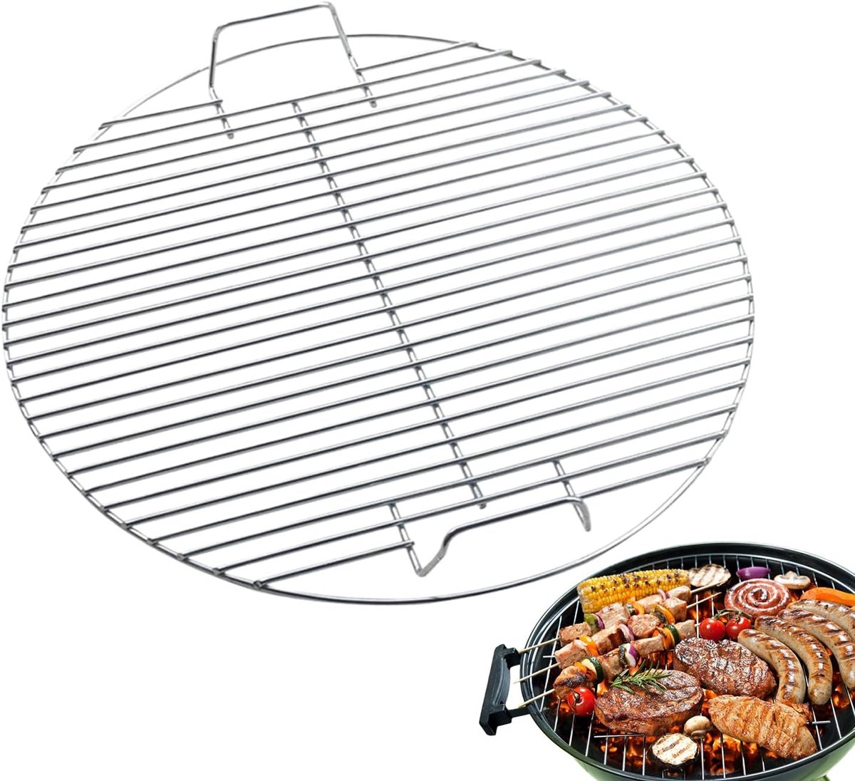 Runder Grillrost – Ø 44 Cm – Edelstahl – Mit Griffen – Geeignet Für Holzkohlegrills – Grillrost – Silber