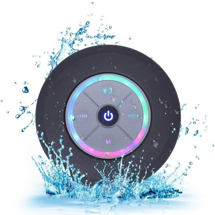 Schwarzer, Wasserdichter Bluetooth-lautsprecher – Saugnapf – Tragbarer Lautsprecher – Eingebauter Akku – Schwarz