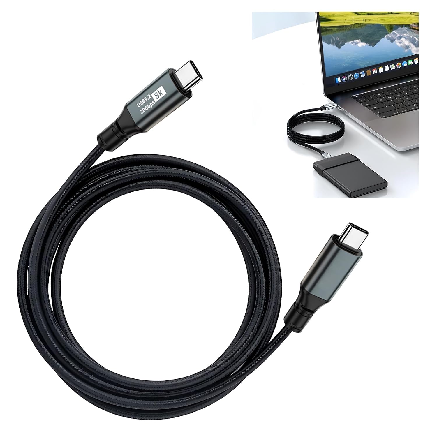 M Langes 100-w-usb-c-zu-usb-c-kabel (20 V/5 A), Usb 3.2 Gen 2, Datenübertragung Mit 20 Gbit/s, Schnellladefunktion, 4k-videoübertragung Mit 60 Hz, Kompatibel Mit Laptops Und Anderen Geräten (1 M)