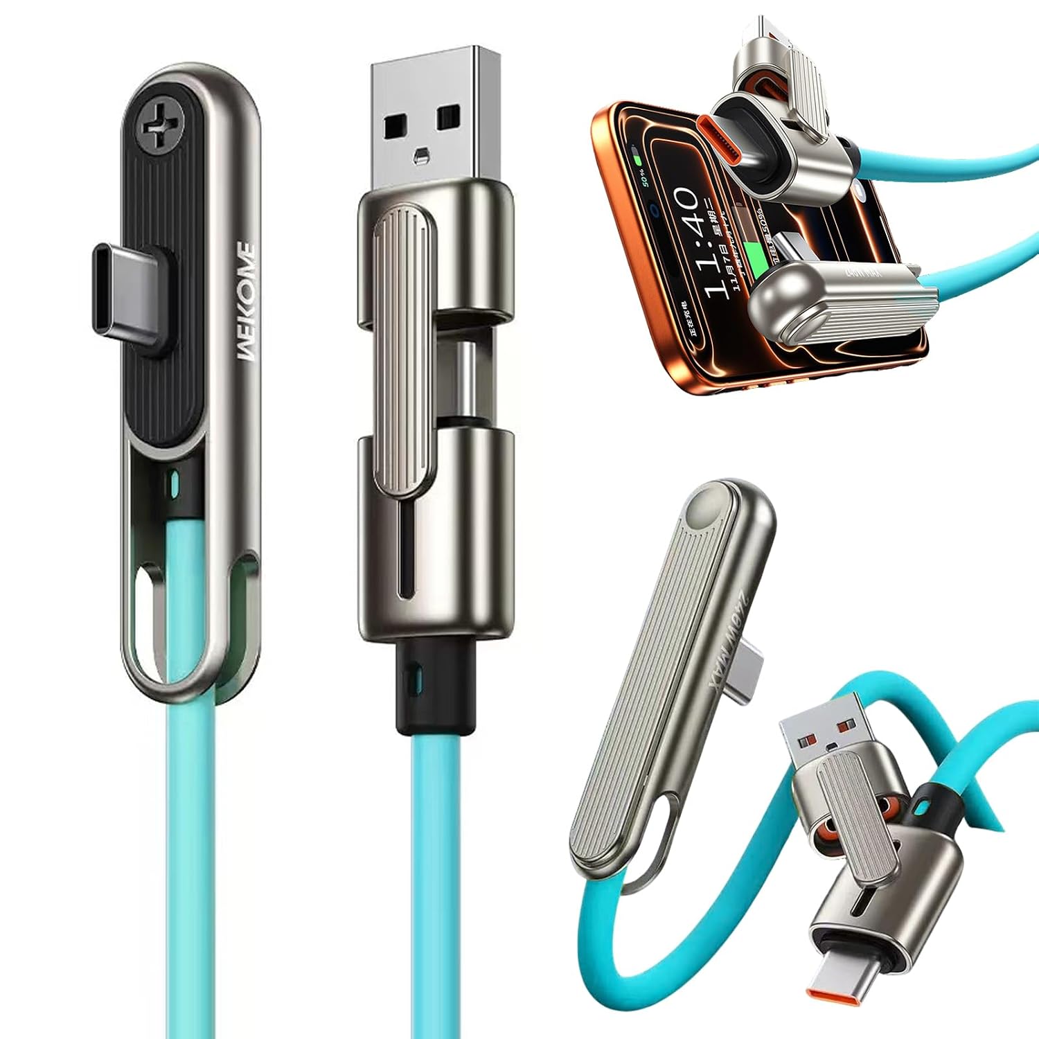 Superschnelles Ladekabel Mit 1,2 M Langem Ständer, 3-in-1-ladekabel Mit Unsichtbarem Ständer Und Halterung, 240-w- + 65-w-schnellladekabel Mit Integrierter Handyhalterung Für Gaming